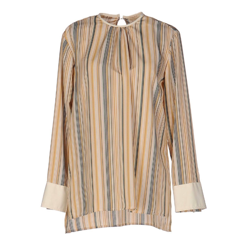 Trou Aux Biches Striped Long Sleeve Viscose Shirt With Faux Leather Details In M